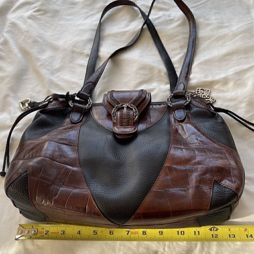 BRIGHTON EMMA Tiny Woven Brown/Black Leather Print D330285 Western Vintage Bag - Picture 5 of 15